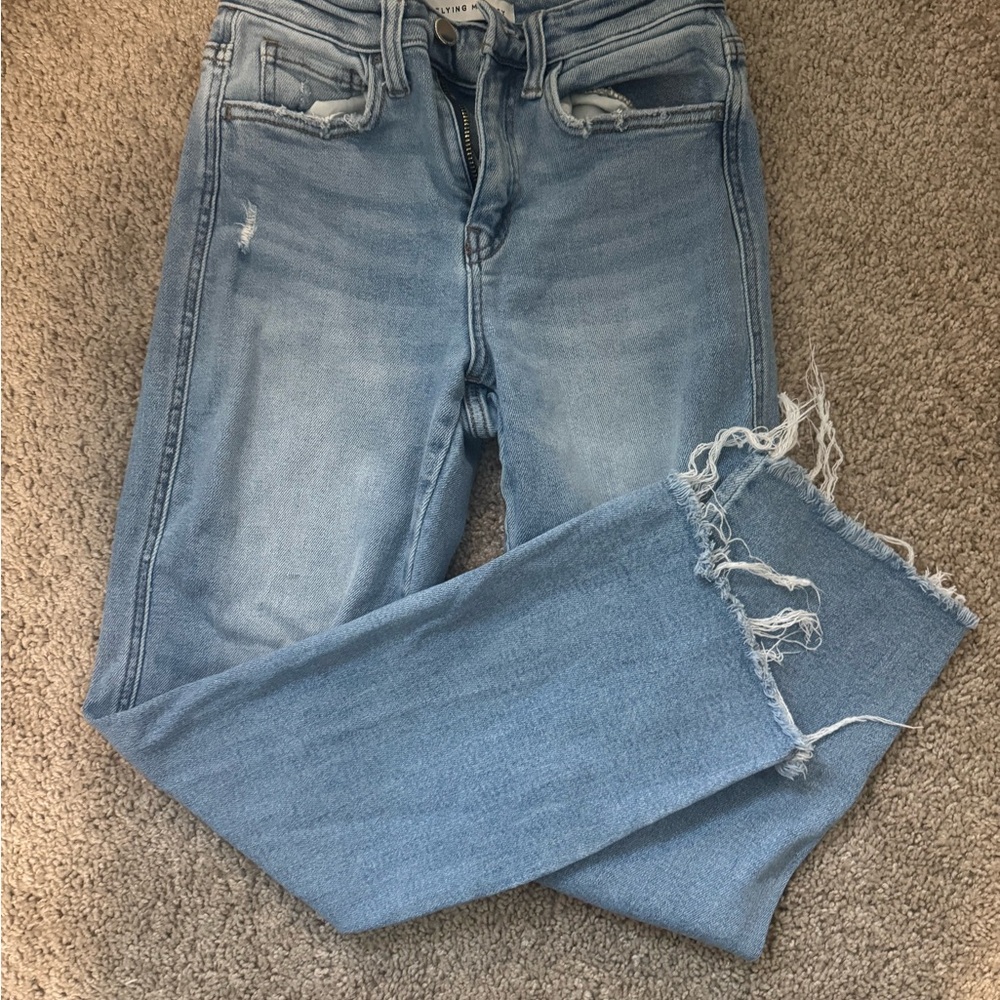 Flying Monkey Light Blue Cropped Straight Leg Jeans